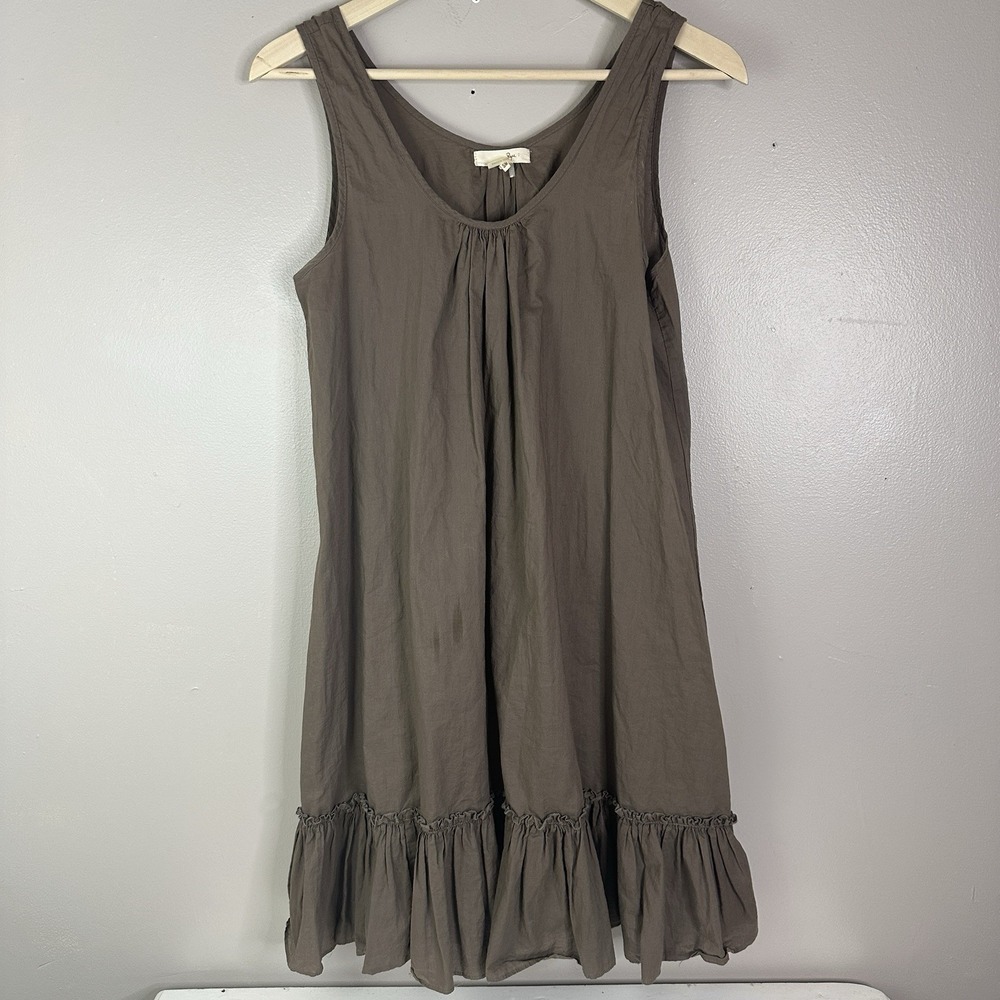 Ryu Anthropologie  Brown Ruffle Hem Cotton Smal  Slip Dress Tiered Grunge Fairy